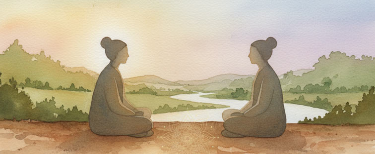 Parijatha Jyotish Dresden - Artikelbild Blog - Guru und Schüler am Ufer eines FLusses - Artikel über vedisches Coaching